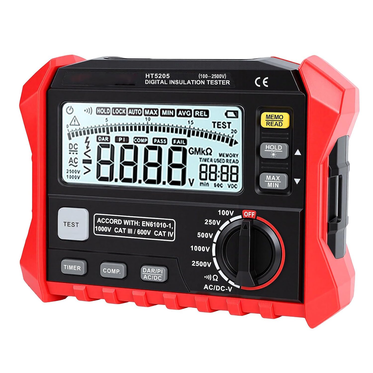 Ht5205 Digitales Megohmmeter Isolationsmessgerät, Messbereich 200 G