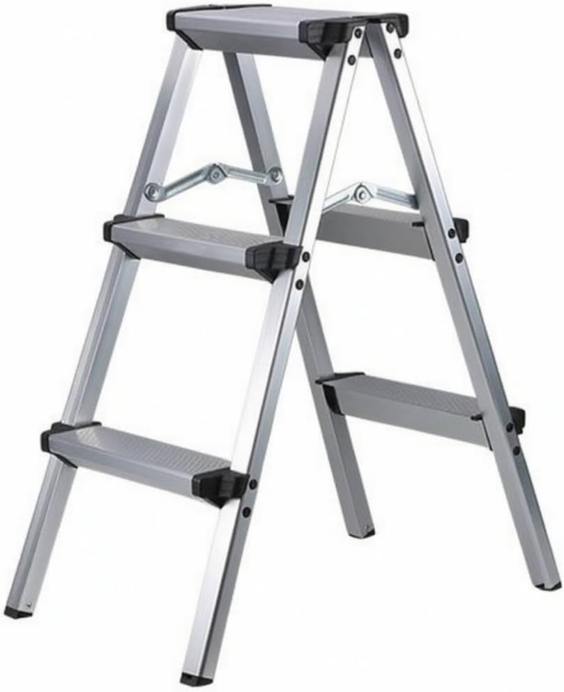 Leichte Doppelstufenleiter, Klappstufenleiter, 3-stufige Aluminiumstufenleiter – Höhe 80 Cm