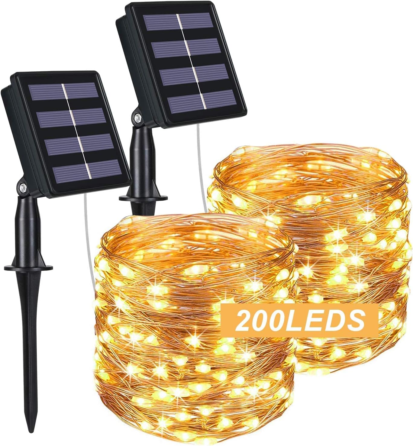 Solar-lichterkette, 2 Stück Gartenlichter (200 Leds, 8 Modi), 22 M / 72 Ft, Wasserdichte Solar-außenbeleuchtung, Wasserdichte Dekorationsbeleuchtung Für Weihnachten, Hochzeiten, Partys Und Zuhause