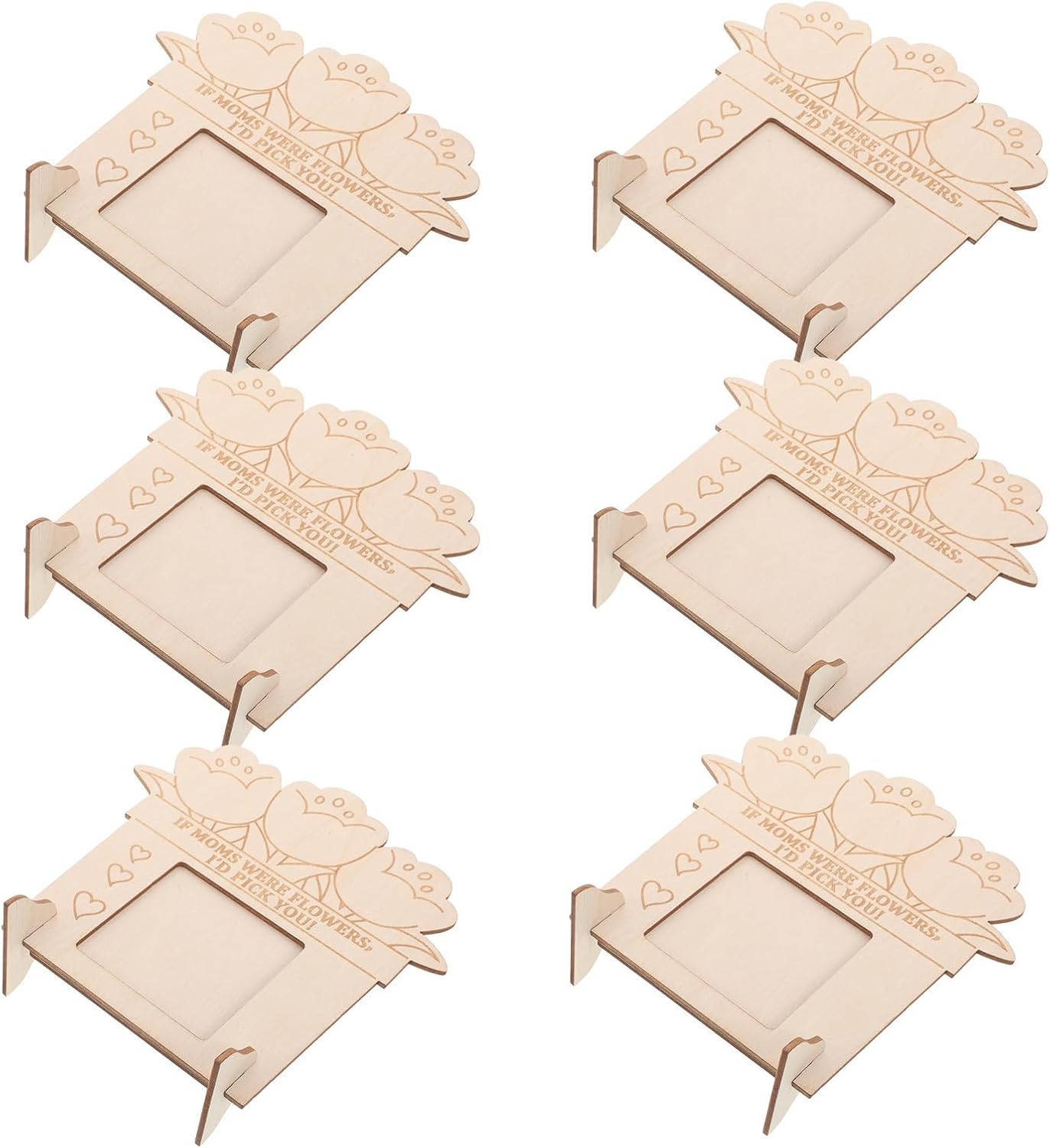6er-set Beigefarbene Tulpen-fotorahmen Aus Holz, Ideal Zum Dekorieren, Mit Unbemalter Oberfläche Zum Bemalen, Vielseitig Einsetzbar, Kreatives Muttertagsgeschenk