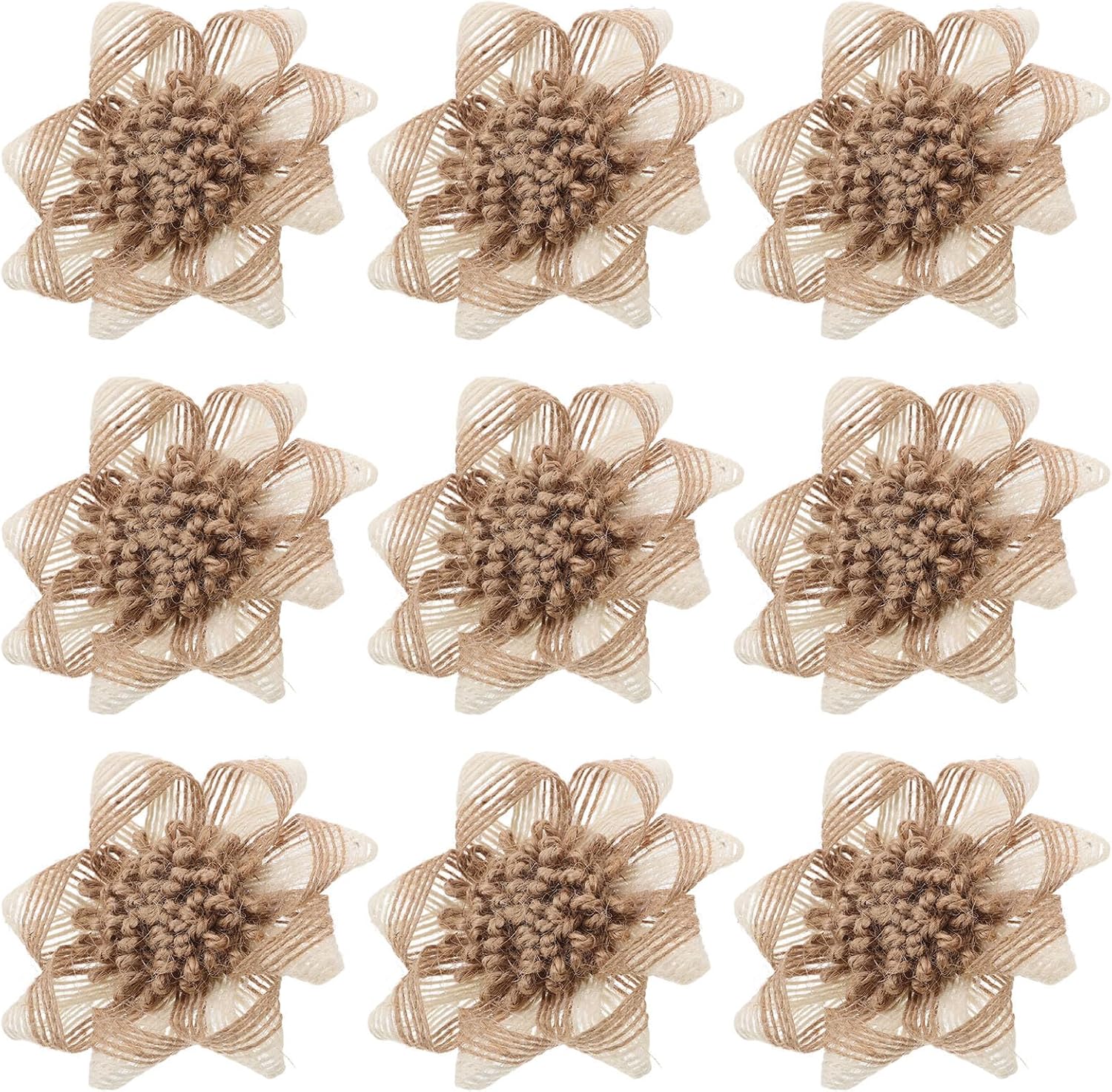 Set Mit 9 Handgefertigten Rustikalen Juteblumen, Vielseitige Dekoration Für Hochzeiten Und Tischdekorationen, Leicht Zu Personalisieren Für Bastelarbeiten