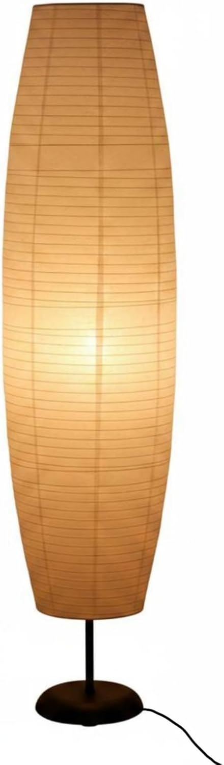 Stehlampe Aus Papier, Zylindrische Stehlampe, Ambientebeleuchtung, Gerippter Lampenschirm, Schlanke Silhouette, Komplettset: Große Olivenform, Lampenkörper + Lampenschirm + Leuchtmittel