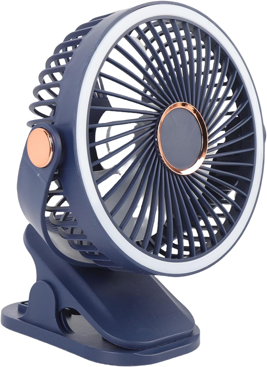 Tischventilator Mit Klemme, 5 Geschwindigkeitsstufen, Nachtlicht, 720-grad-drehung, Wiederaufladbar, Schreibtischbeleuchtung: 3 Stufen (blau)