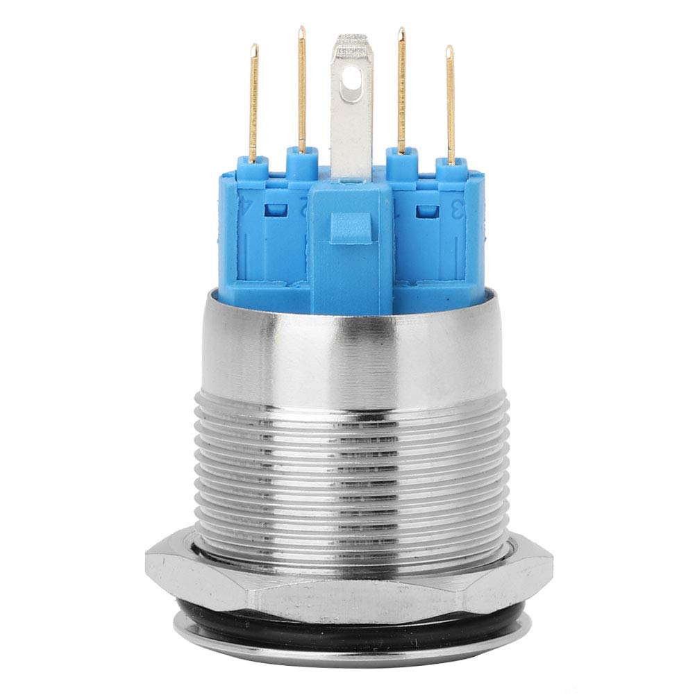 22-mm-drucktaster Aus Edelstahl, Flachkopfverriegelung, Led-beleuchtung, 24 V Dc, 2 Schließer, Ip65 Wasserdicht Für Schaltschränke, Geräte, Benutzer (blau)