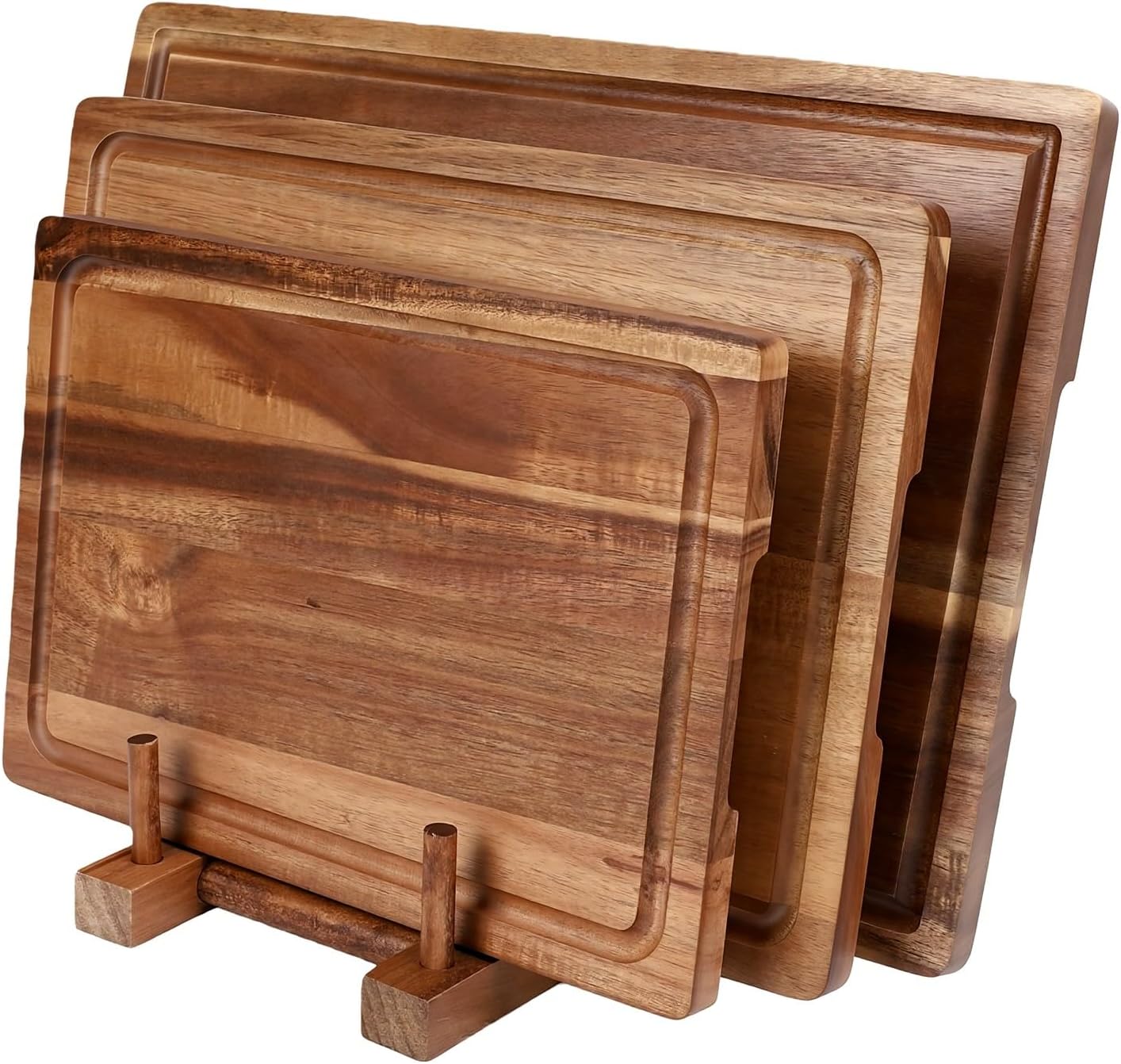 3er-set Schneidebretter Aus Massivholz Mit Holzständer Für Die Heimische Küche, 3 Größen Von 28 Bis 38 Cm