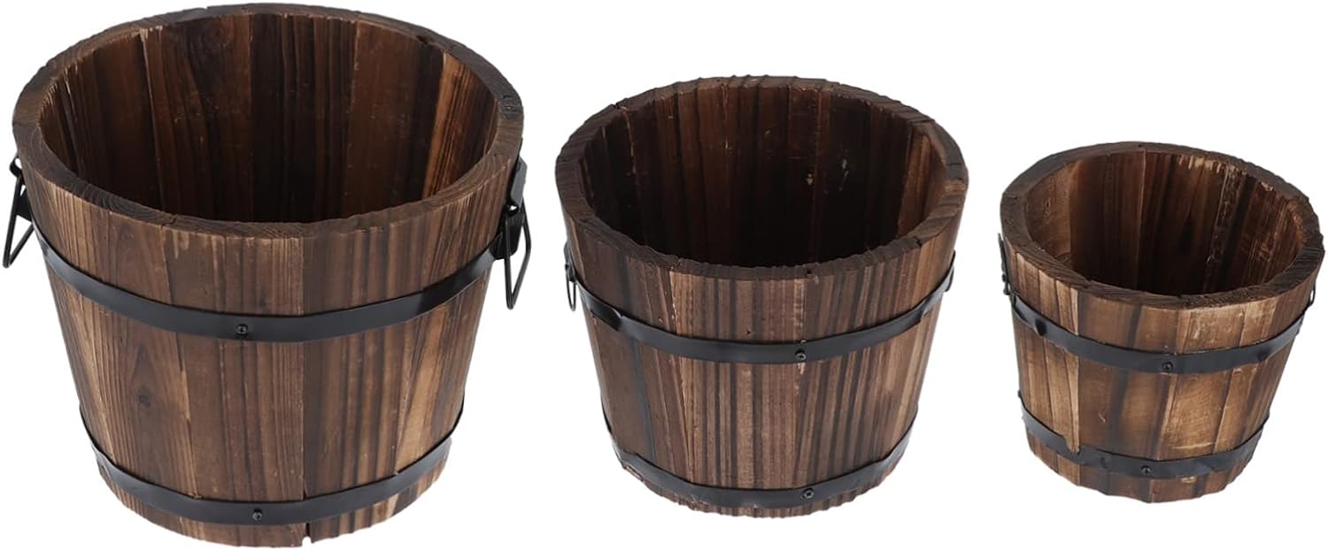 Pflanzgefäße Aus Anthrazitfarbenem Holz, Rustikale Dekoration, 3er-set Robuste, Kaffeefarbene Holztöpfe Für Pflanzen Und Blumen, Für Balkon Und Wohnung