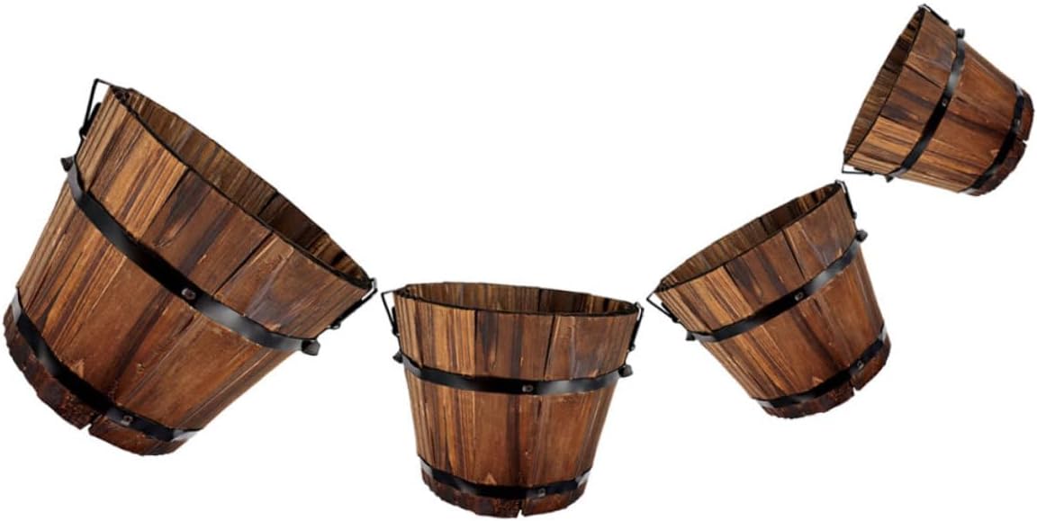 Rustikales Fasspflanzgefäß-set, 4-teilig, Aus Holz Und Metall