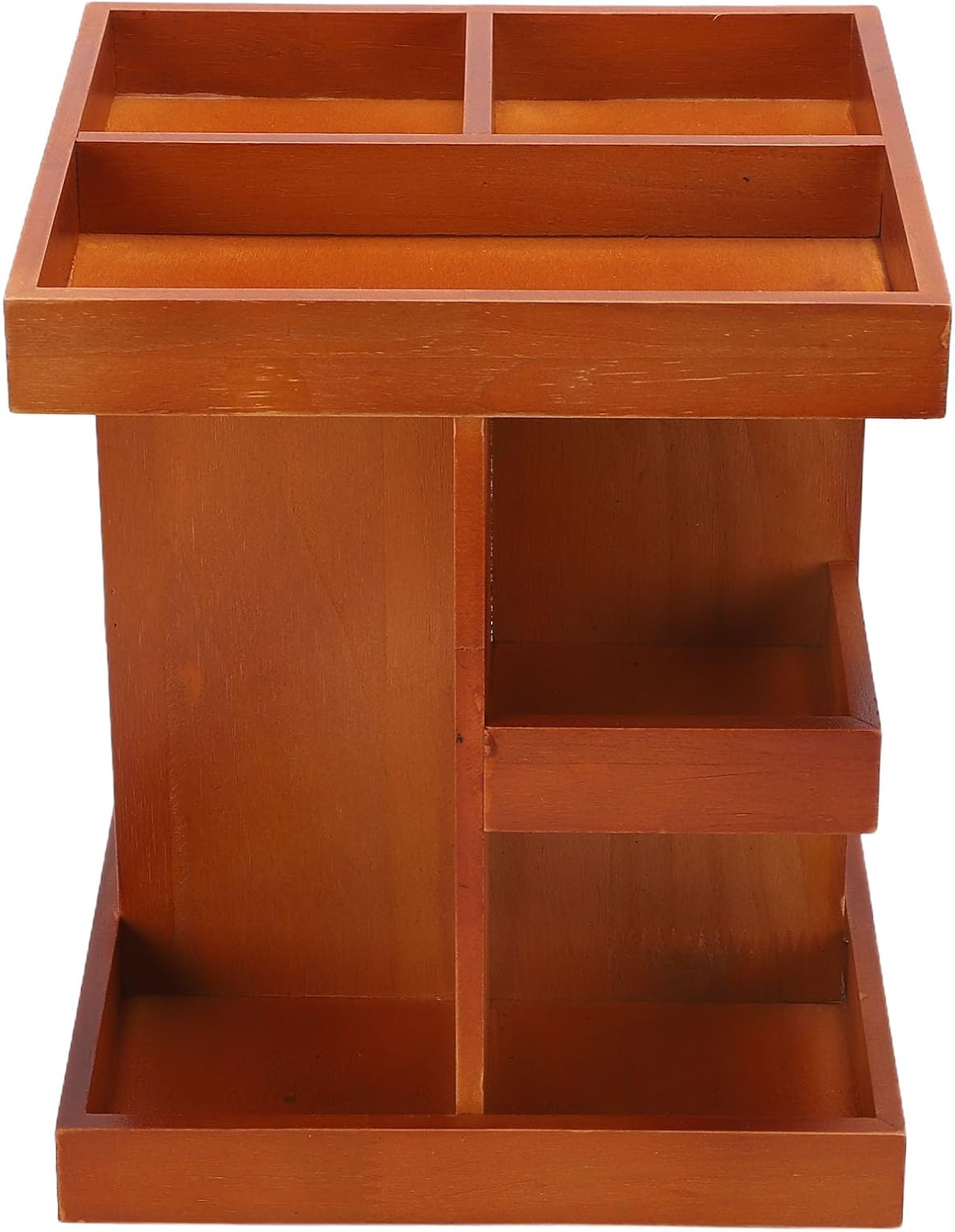 360 Grad Drehbarer Make-up-organizer Aus Holz Mit Mehreren Fächern Und Robuster Konstruktion Zur Präsentation Von Kosmetikartikeln, Hautpflegeprodukten Und Parfüm Auf Dem Schreibtisch