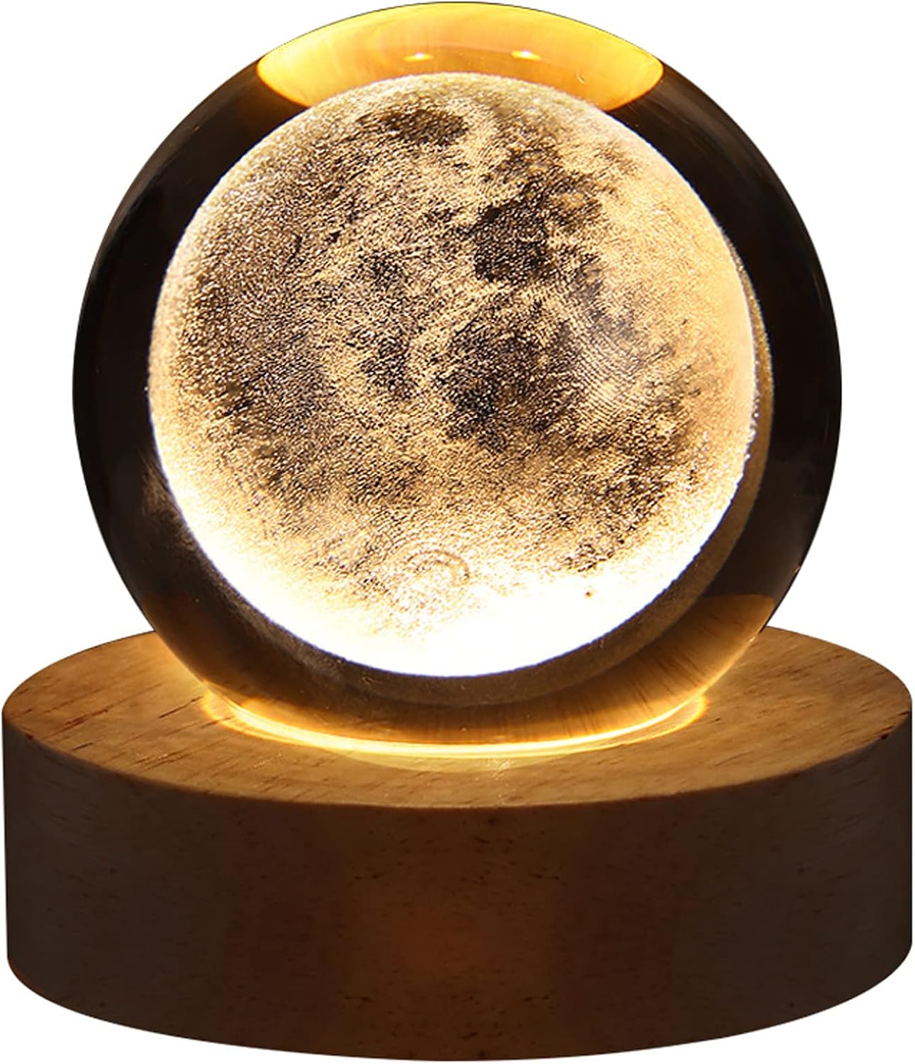 3d-kugel, Glitzerkugel, Warmweiße Led-lampe, Usb-aufladbar, Holzsockel Fürs Schlafzimmer (4)