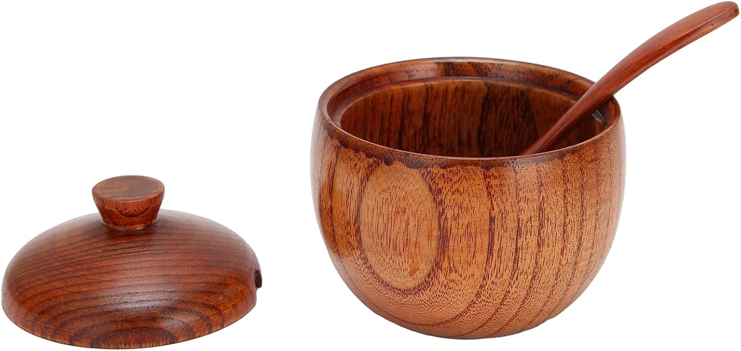Natürliche Jujube-holzbox Mit Löffel Und Deckel Zur Aufbewahrung Von Zucker Und Salz, Küchengewürzbehälter