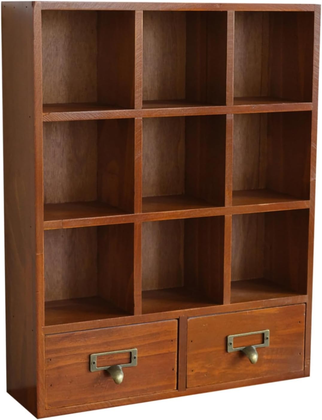 Schreibtisch-organizer Aus Holz Mit Schubladen, Wandregal Aus Holz Mit Neun Geraden Fächern Und Zwei Schubladen