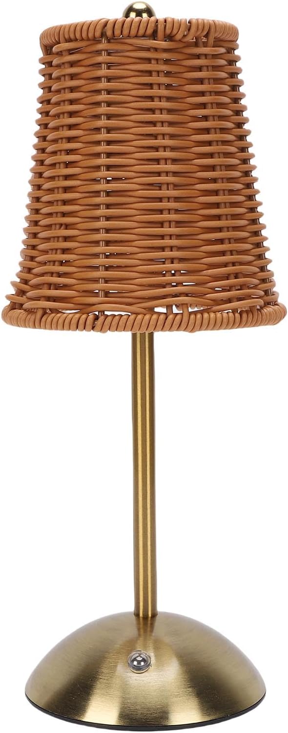 Rattan-tischleuchte, Kabellos Wiederaufladbar (brauner Lampenschirm)