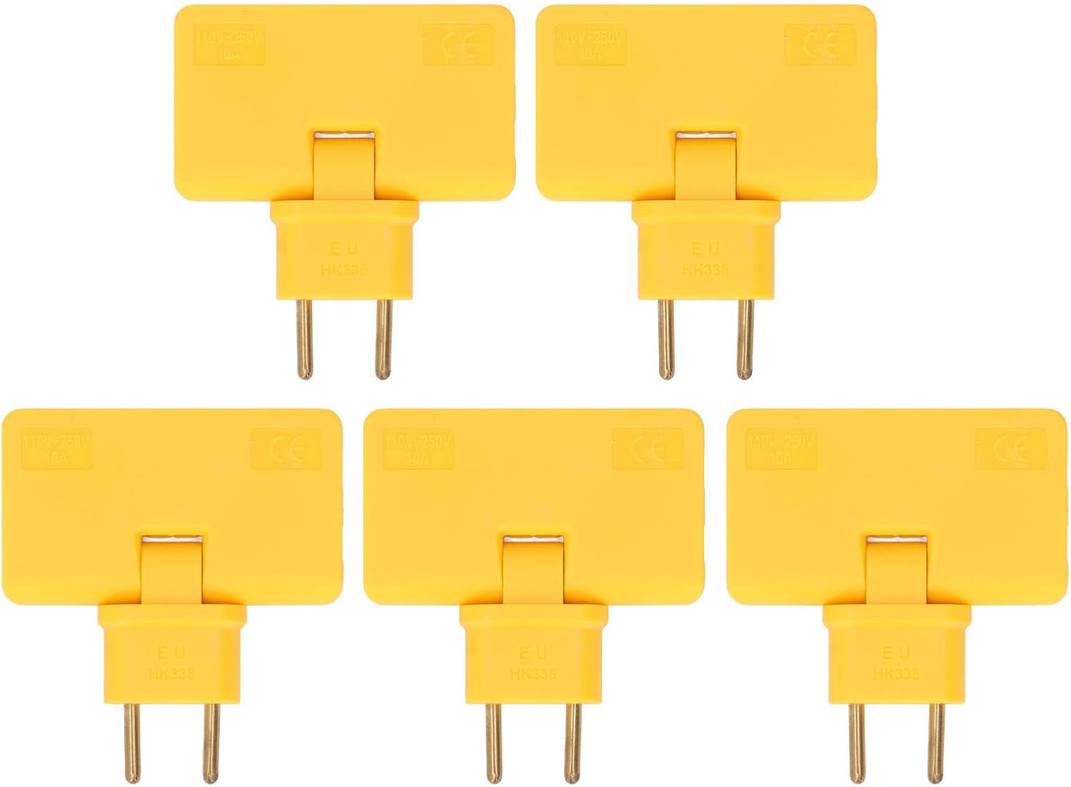 Eu-steckeradapter, Eu-steckeradapter 1 Auf 3, 110-250v-konverter, 5 Stück, 180 Grad Kabellose Verlängerung (gelb)