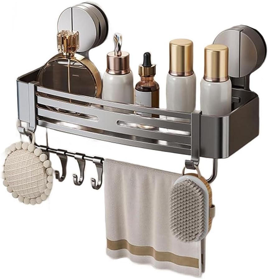 Eckduschablage Ohne Bohren – Badezimmer-organizer Aus Aluminium Mit Saugnäpfen, Rostfreier Aufbewahrungshalter Für Shampoo, Seife, Grau, 32 Cm (saugnapf)