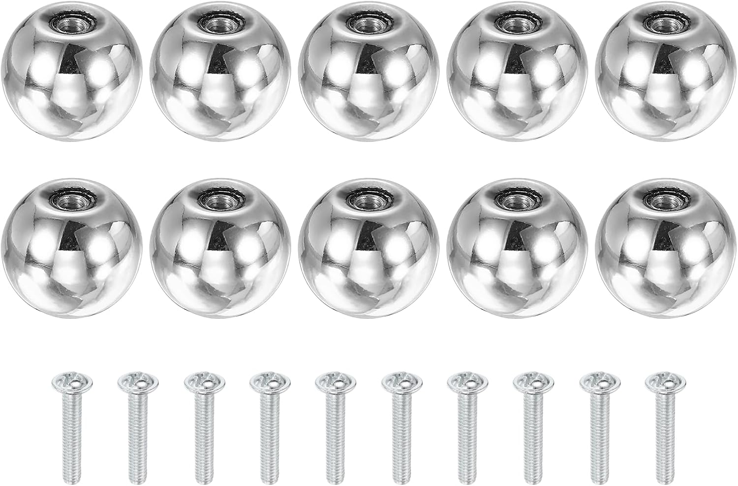 10 Möbelgriffe, 20 Mm Durchmesser, Polierte Chrom-schubladenknöpfe, Kugelförmige Küchenknöpfe Mit Schrauben Für Schlafzimmer, Küche, Ankleidezimmer, Silber
