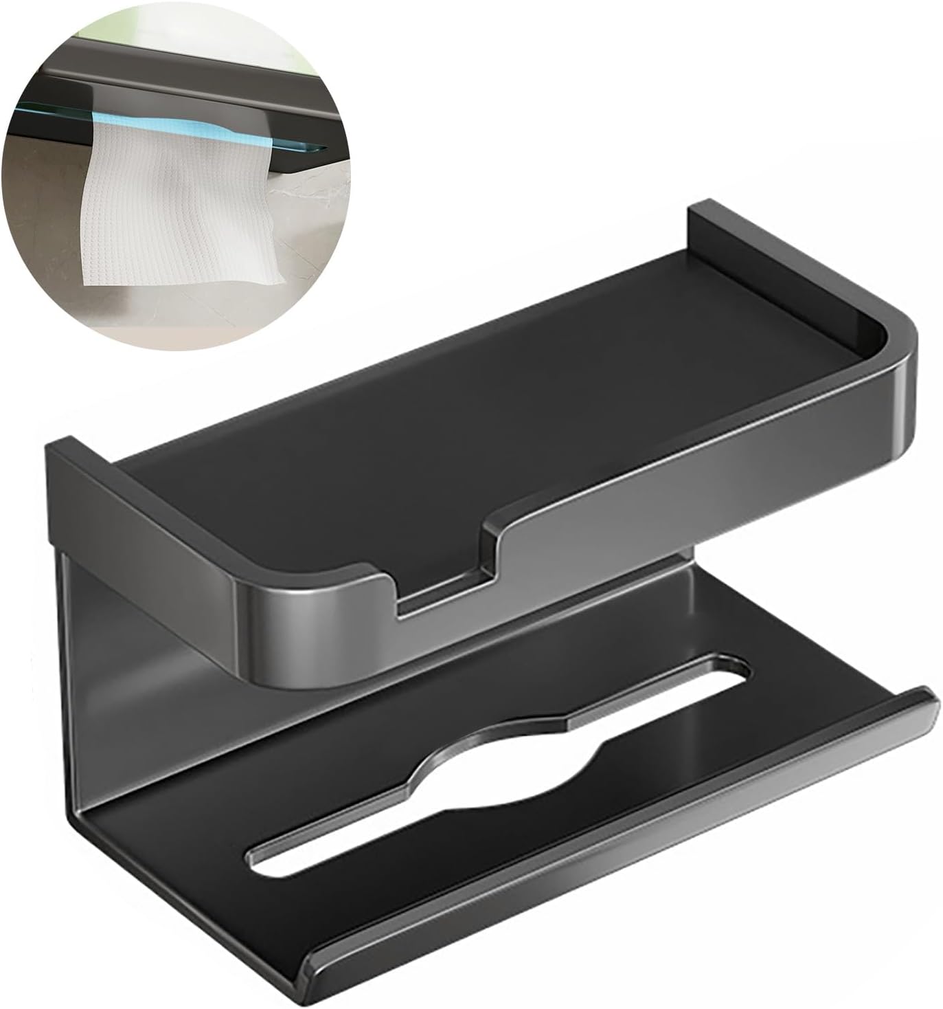 Ablage Für Toilettenpapierspender, Wandhalterung Aus Aluminiumlegierung Mit Handyablage, Klebemontage Ohne Bohren, Platzsparende Aufbewahrung Für Kleine Badezimmer