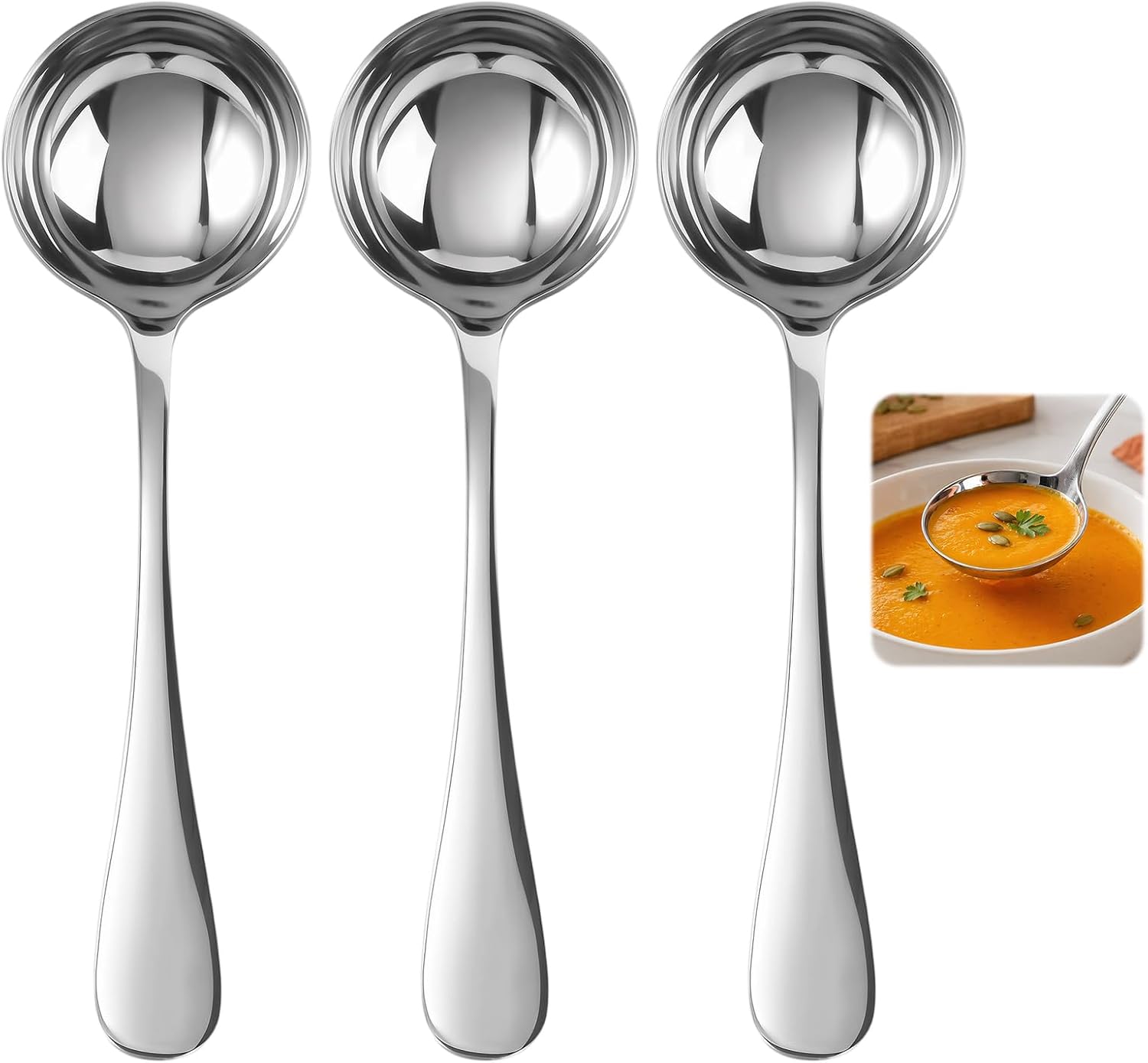 Set Mit 3 Suppenkellen Aus Edelstahl, 20 Cm