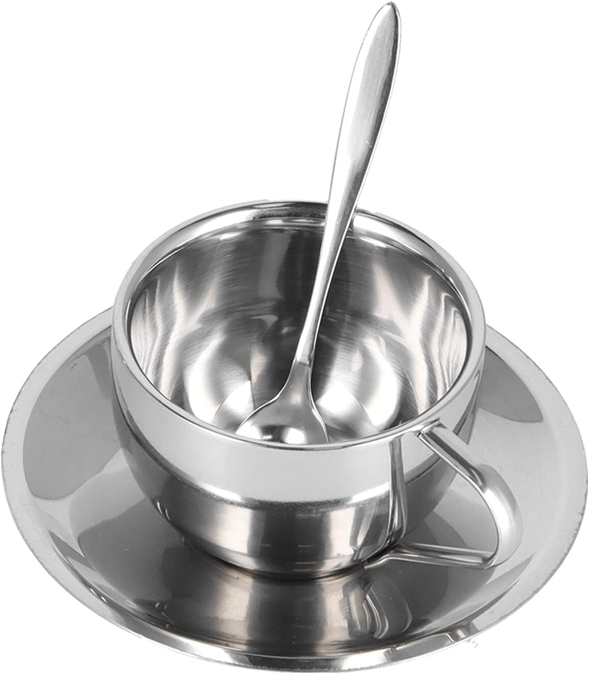 Edelstahl-kaffeebecher-set, Doppelwandige Isolierbecher Mit Löffel, Set Für Heiße Und Kalte Getränke