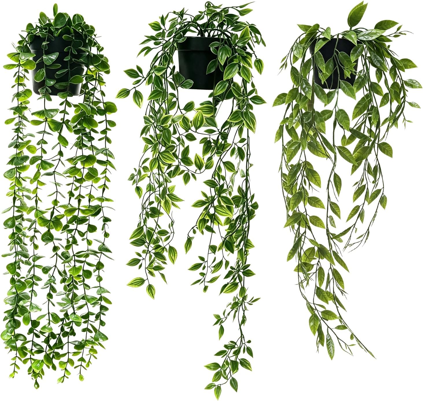 Set Mit 3 Künstlichen Hängepflanzen Mit Töpfen, 56-80 Cm Pflanzen