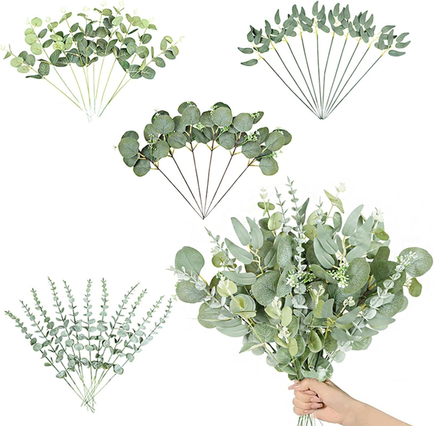 37-teiliges Set Aus Künstlichem Eukalyptus, Künstlichen Eukalyptusblättern, Eukalyptuszweigen Und -stängeln Aus Kunststoff, Für Den Innen- Und Außenbereich, Inklusive Vase