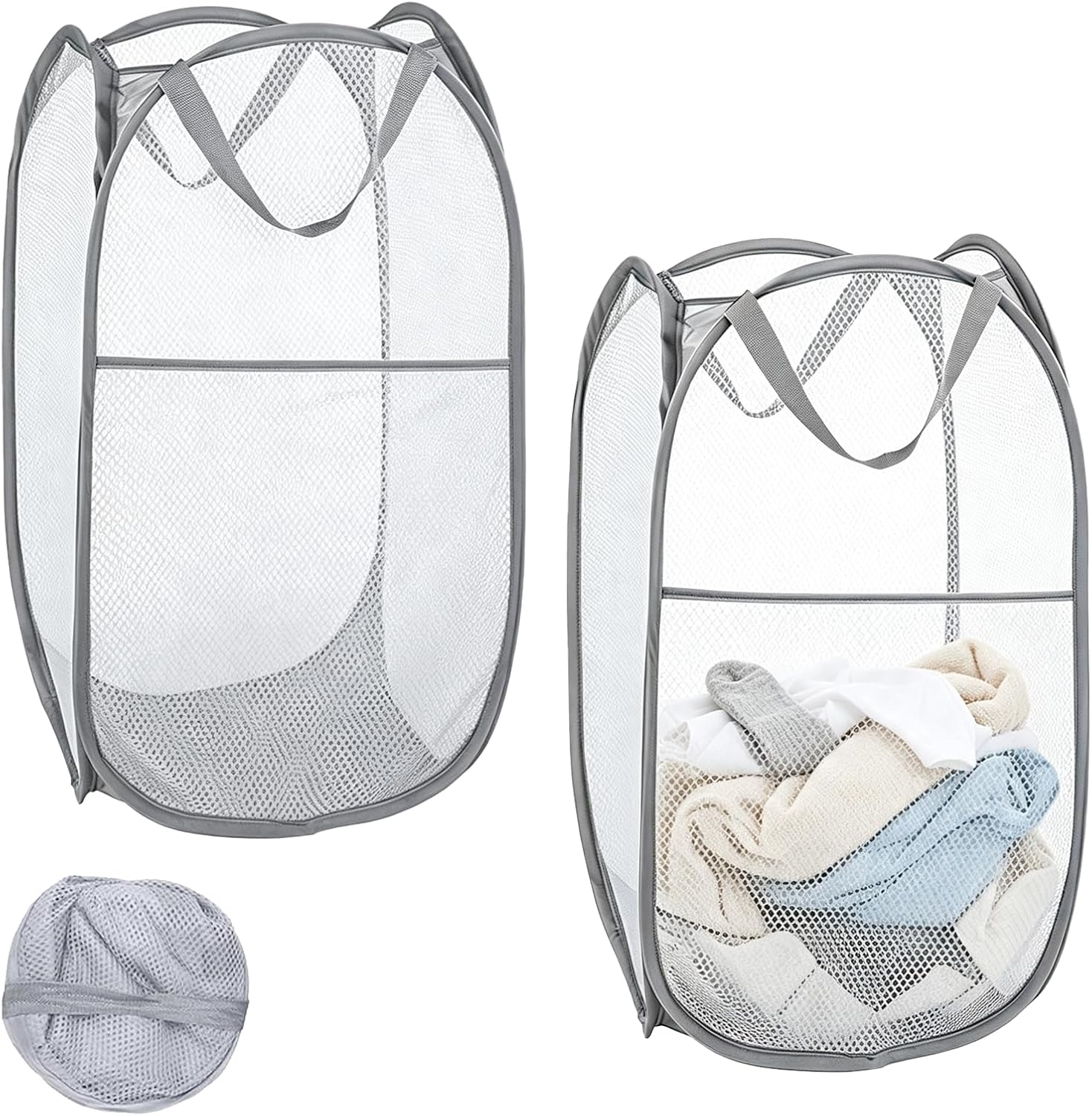 2-teiliges Wäschekorb-set, Faltbare Wäschekörbe, Wäschekorb Aus Netzgewebe, Schmutzwäschekorb Mit Griff, Für Kinderzimmer, Studentenwohnheim, Reisen (vertikal)