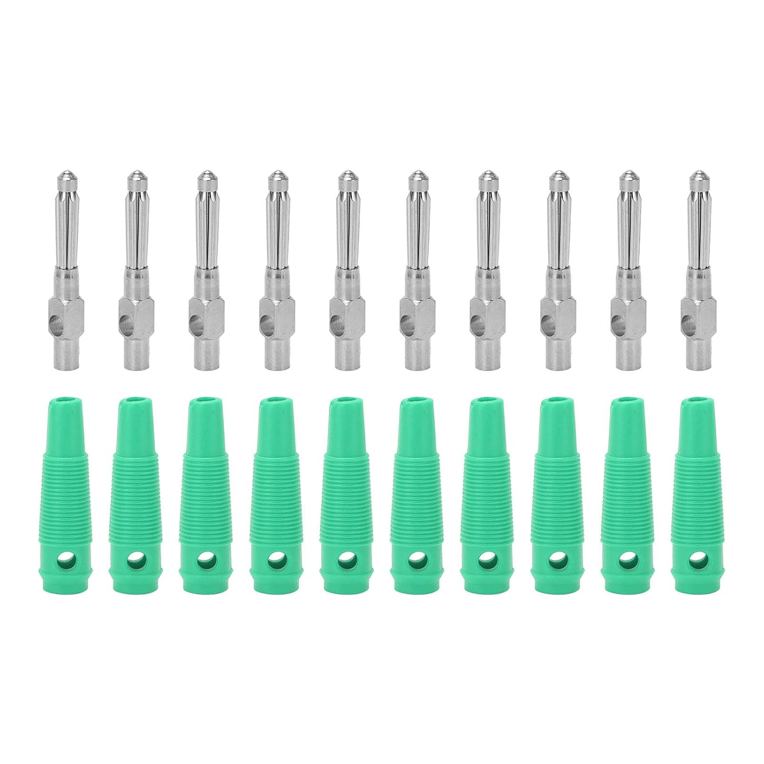 Bananenstecker, 10 Stück 4 Mm 7-polige Kupfer-bananenstecker 1000 V 32 A Stapelbare Stecker Mit Flexibler Hülse, Schraubverschluss (grün)