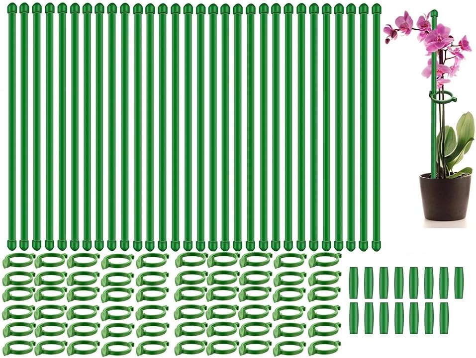 Set Mit 30 Verstellbaren Pflanzenstützen – Einzelstab – Mit Pflanzenclips Und Verbindungsrohr – 30 Cm