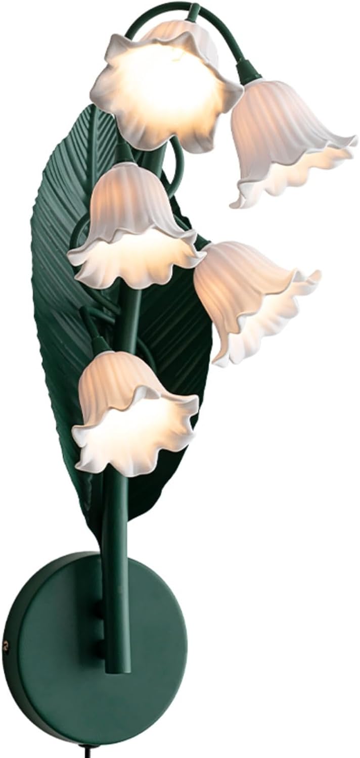 Blumenförmige Wandleuchte, Wandlampe Im Botanischen Stil, Innenbeleuchtung Mit Blattförmiger Rückseite Und Blütenförmigem Schirm, Sanftes Licht, Weiß, Glockenblume