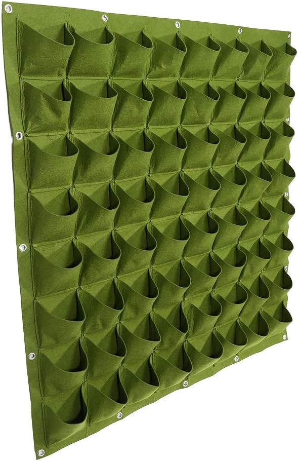 64 Vertikale Gartentaschen, Filz-wandpflanzsäcke (grün)