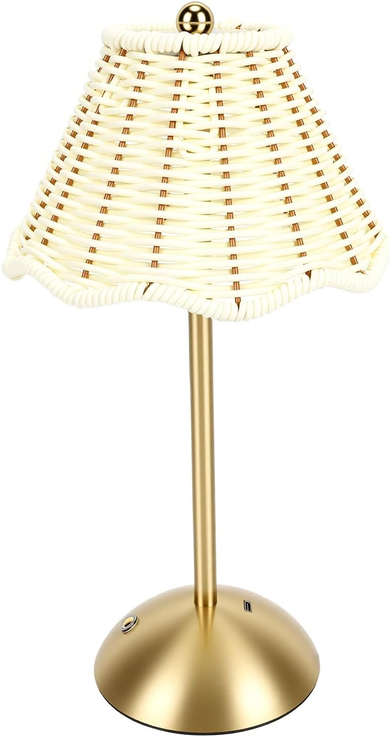 Kabellose Boho-tischleuchte Aus Rattan, Wiederaufladbare Touch-nachttischleuchte