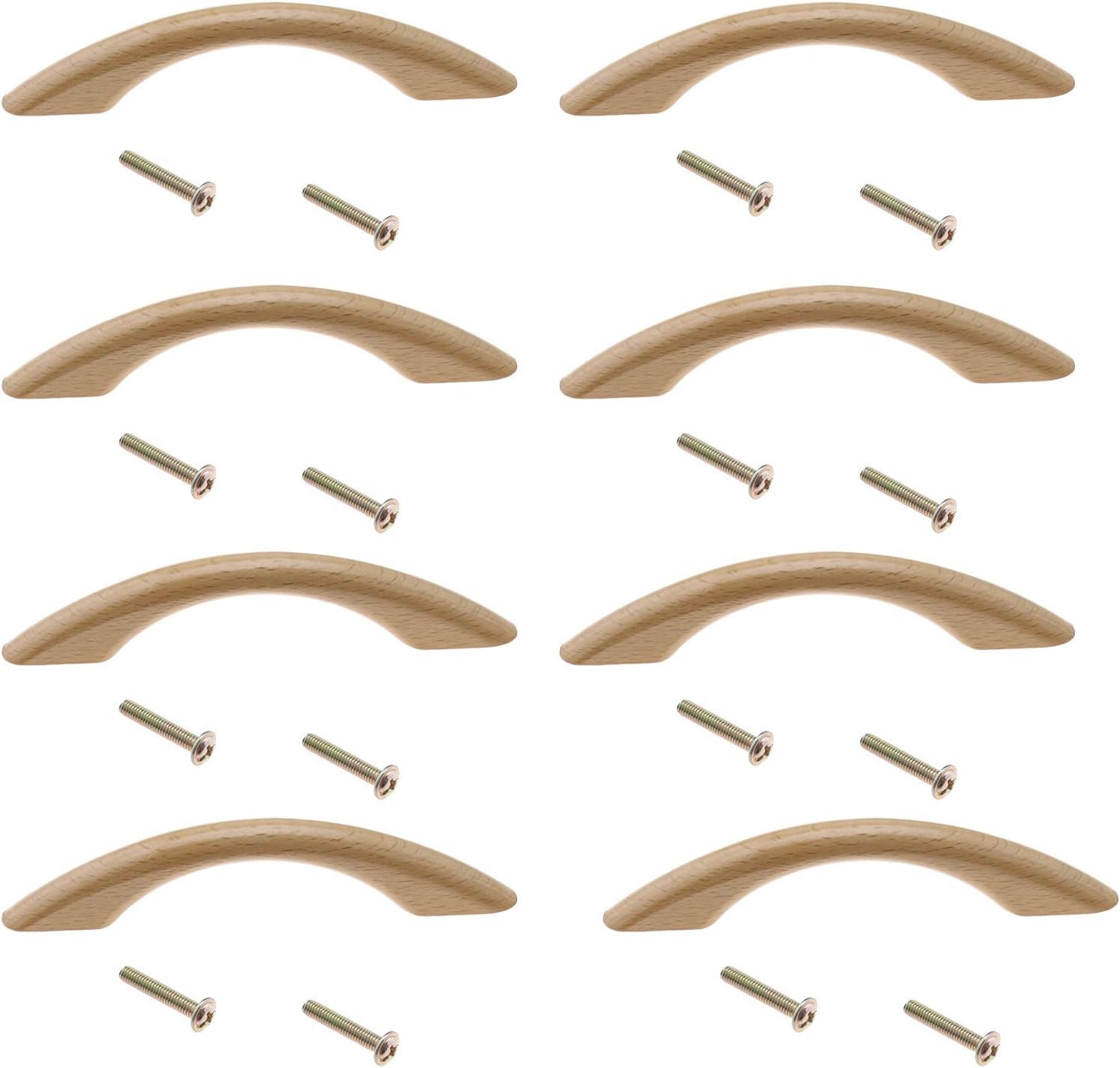 Set Mit 8 Schrankgriffen Aus Buchenholz Inklusive Schrauben, Möbelknöpfe Für Schubladen, Kleiderschränke Und Kommoden, 96 Mm Lochabstand