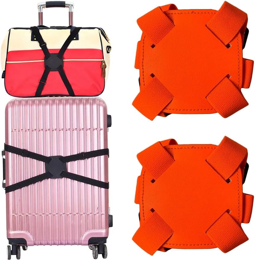 Set Mit 2 Gepäckgurten Mit Schnalle, Verstellbare Und Robuste Gepäckgurte Für Koffer, Orangefarbenes Gepäck