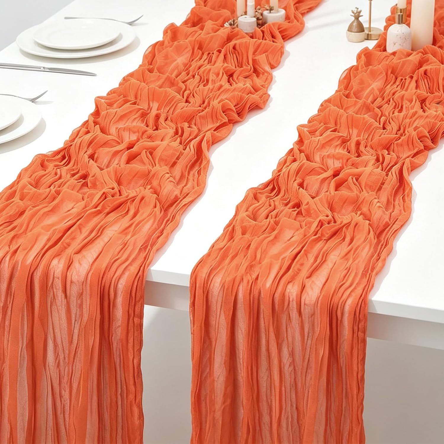Set Mit 2 Orangefarbenen Tischläufern – 90 X 300 Cm – Im Bohème-stil