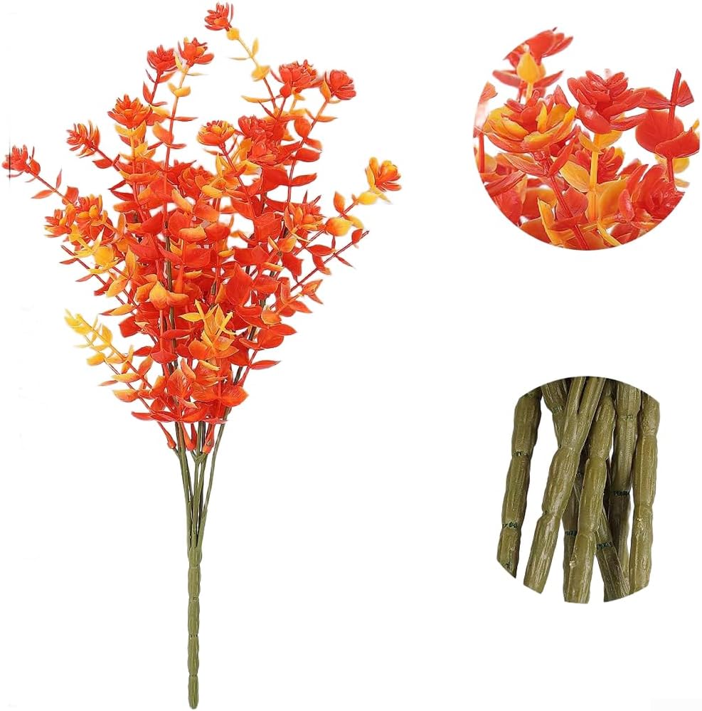 Dekorative Pflanze, Künstlicher Eukalyptus, 35 Cm, Dichtes Laub (herbstorange)