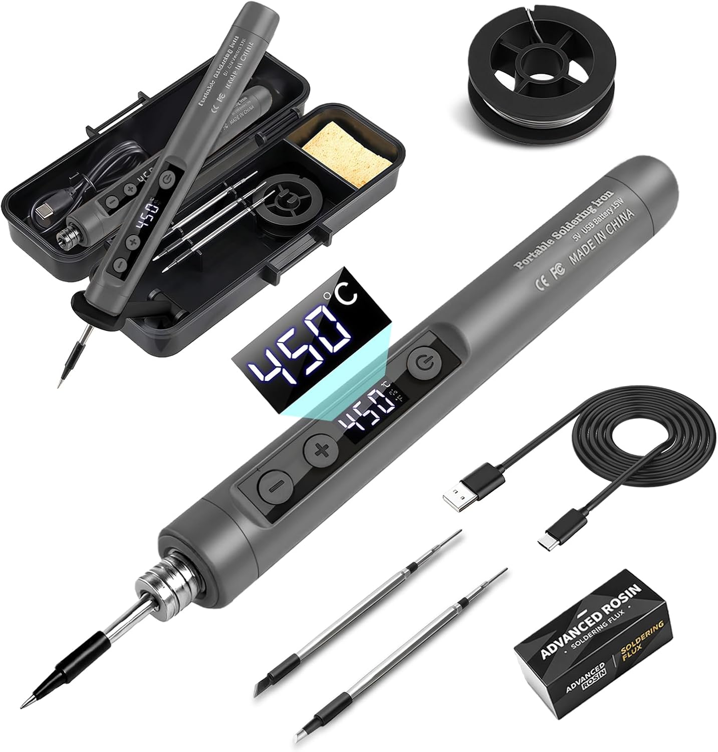Tragbares Lötset, Temperatur Einstellbar Von 180 Bis 450 °c, 72 W, Kabellos, 3 Austauschbare Lötspitzen, Usb-aufladbar, Lcd-display, Für Präzisionselektronik Und Heimwerkerprojekte