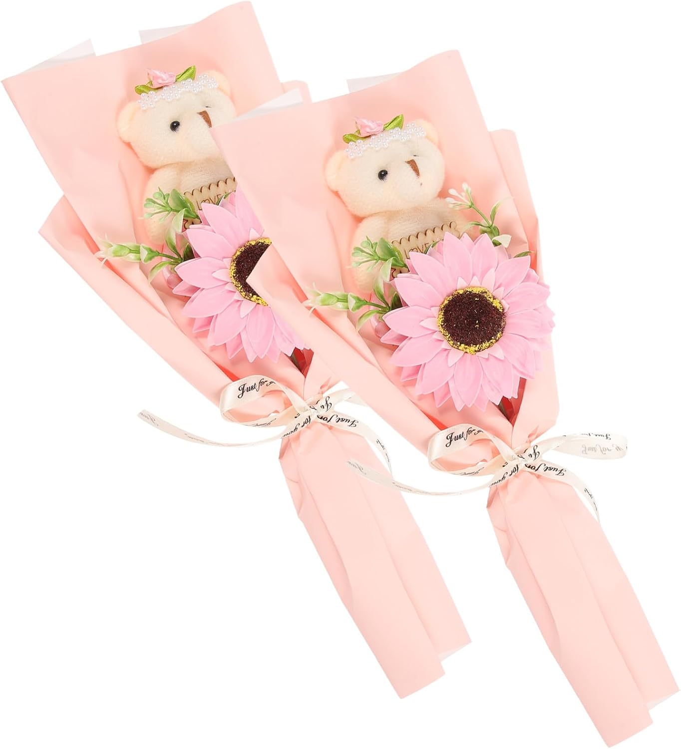 Strauß Aus 2 Rosen-teddybären, Dekoratives Abschlussgeschenk, Seifenblumen Und Plüschtier, Für Die Dekoration Der Abschlussfeier