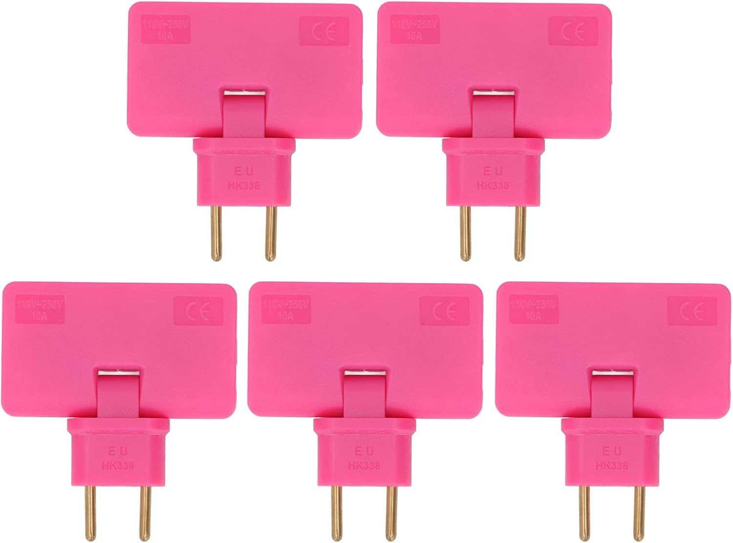 Eu-steckeradapter, Eu-steckeradapter 1 Auf 3, 110-250v-konverter, 5 Stück, 180 Grad Kabellose Verlängerung (rosarot)