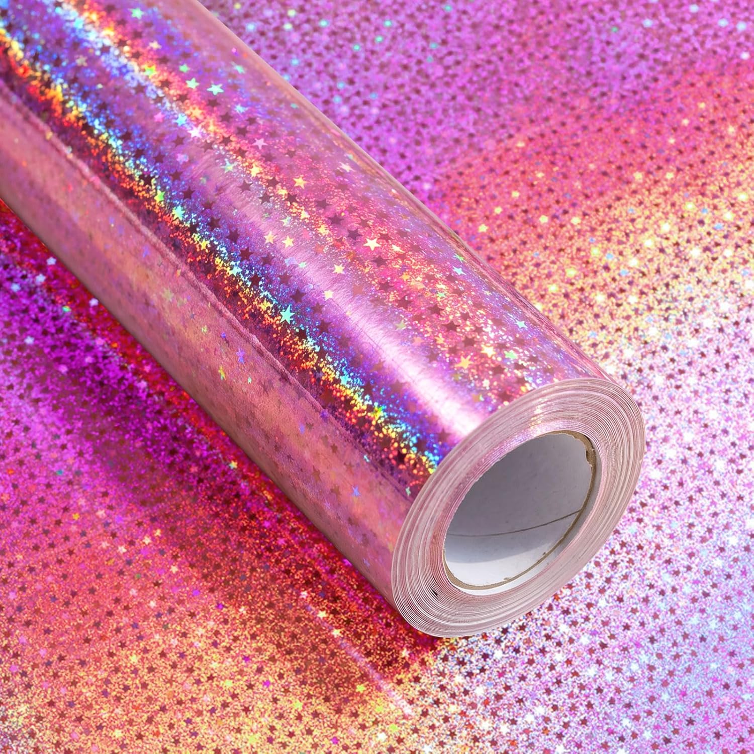 43 Cm X 5 M Geschenkpapier Mit Metallischen Sternen, Rosa Geschenkpapier