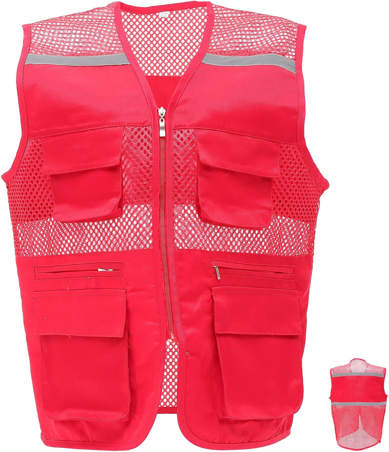 Sicherheitsweste Mit Taschen, Nylon-netzgewebe-baustellensicherheitsweste, Rot, Leicht, Atmungsaktiv, Hohe Sichtbarkeit, Für Erwachsene, Freiwillige Und Parkplatzwächter