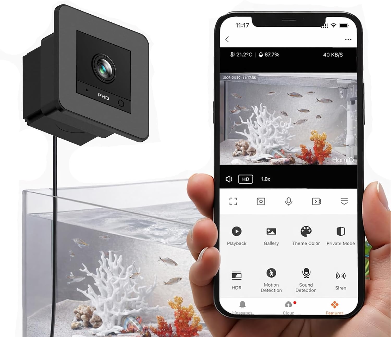 Aquariumkamera, 2k Hd 140° Weitwinkel-wlan-aquariumkamera, Ki-bewegungserkennung, Unterwasserkamera Für Reptilien-terrarien Und Zuchtbecken