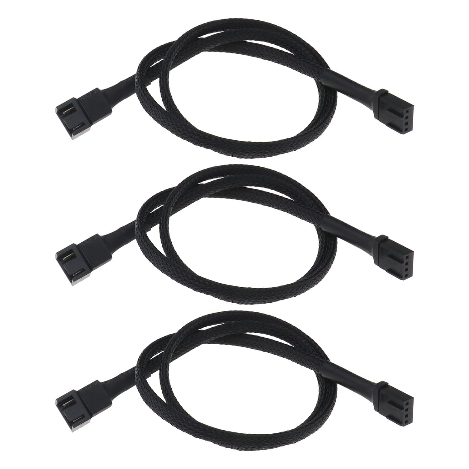 3er-pack 4-pin-lüfterverlängerungskabel, Kompatibel Mit 3- Und 4-pin-pwm-lüfteranschlüssen, 60 Cm, 24 Awg, Geflochtenes Nylon, Stecker Auf Buchse