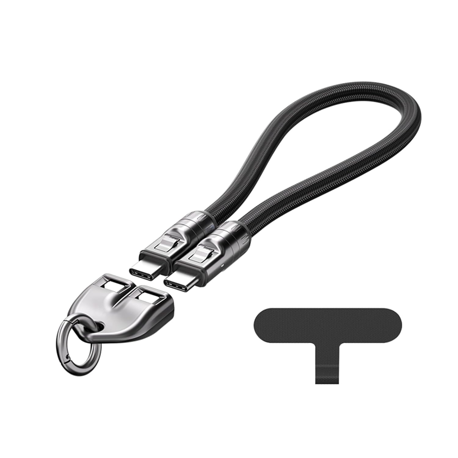 Usb-c-kabel Für Schlüsselanhänger-ladegerät, 30 Cm Langes 240-w-pd-schnellladekabel, Tragbares Usb-c-kabel Mit Armbanddesign Für Handy, Tablet, Computer (schwarz)