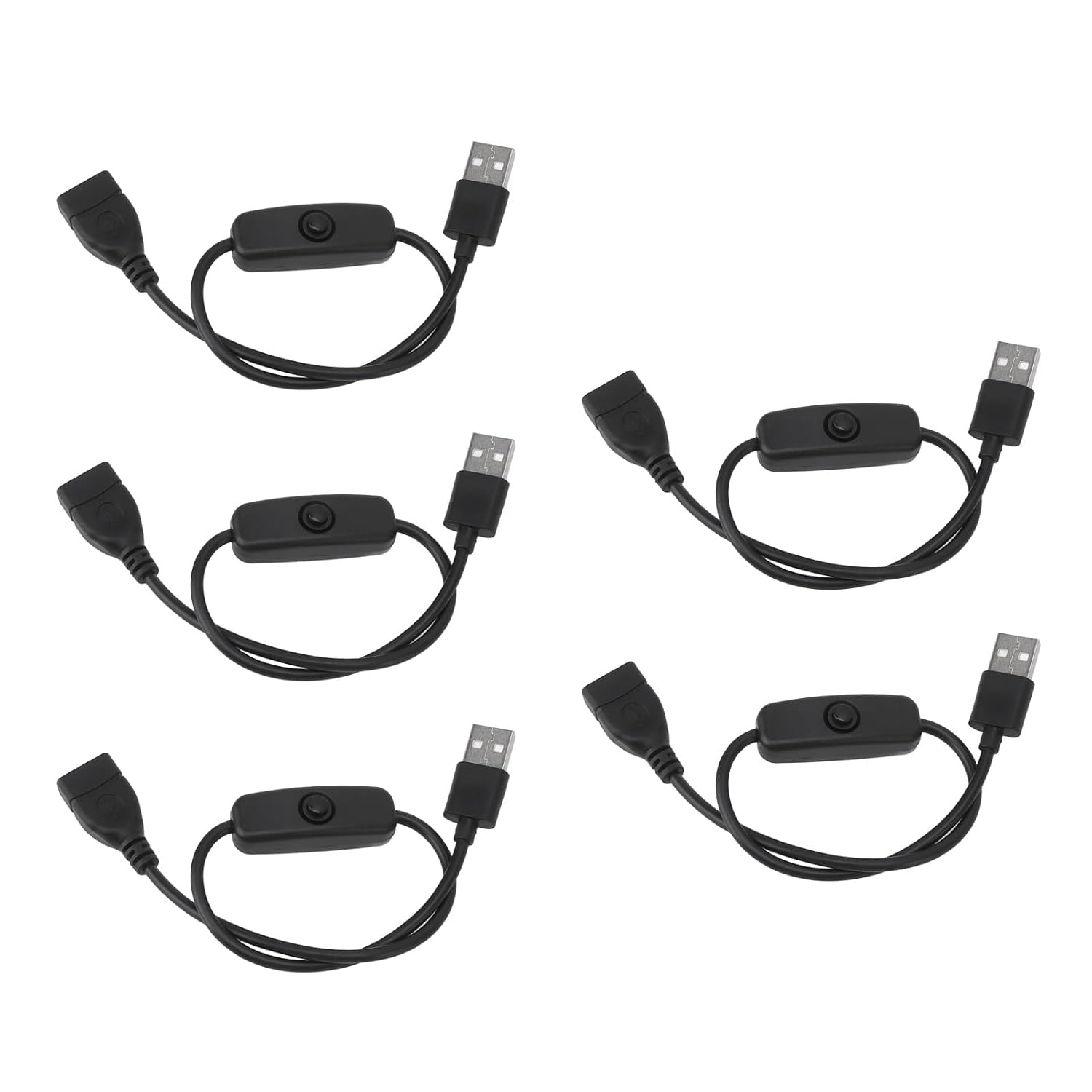 Usb-verlängerungskabel, Pvc-kabel Mit Integriertem Wippschalter, 5er-pack, 30 Cm (11,8 Zoll), 2-poliger Stecker Auf Buchse, Ein Ein-/ausschalter Für Led-lampen