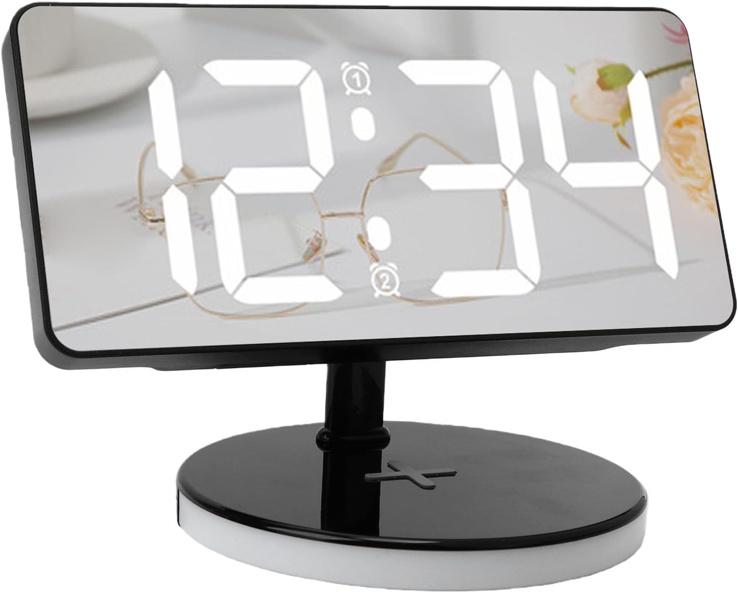 Digitaler Wecker Mit Kabelloser Ladefunktion, 6 Einstellbaren Helligkeitsstufen Für Das Nachtlicht, 7,3-zoll-led-spiegeldisplay, Dual-alarm, Schlummerfunktion, Ideal Fürs Schlafzimmer