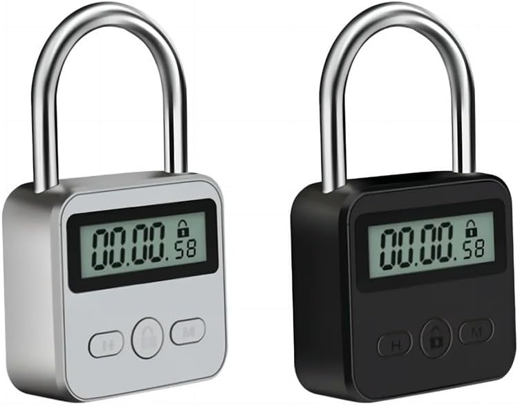Intelligentes Vorhängeschloss Mit Hintergrundbeleuchtetem Lcd-timer, 500 Stunden Standby-zeit (schwarz)