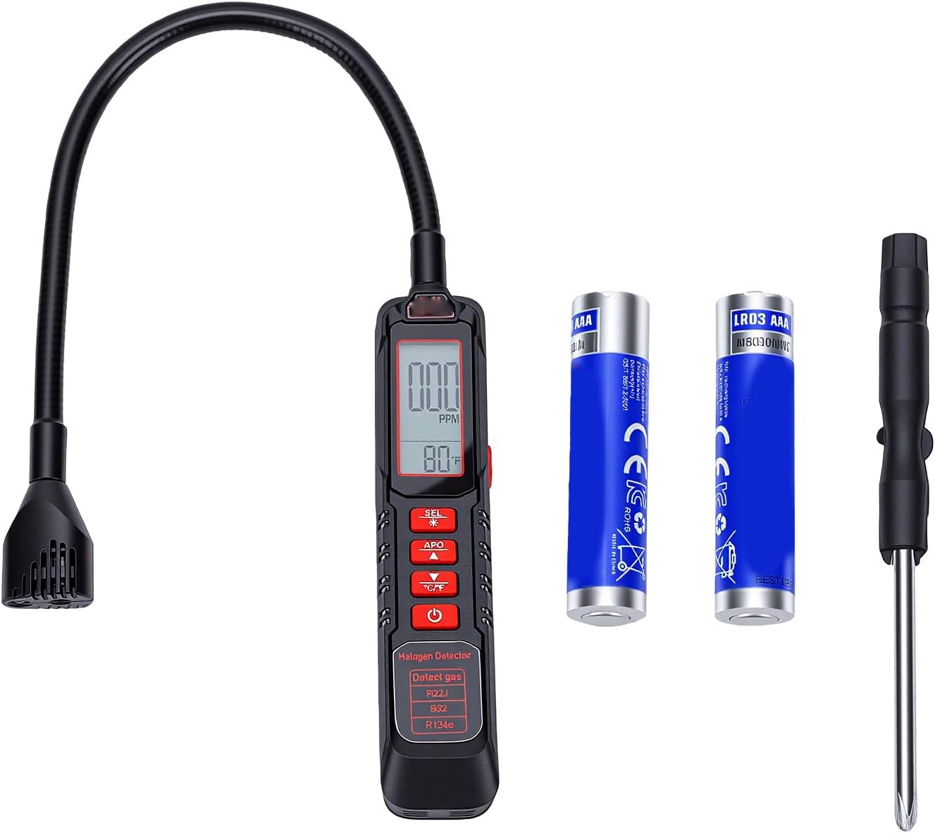 Kältemittellecksuchgerät Für Heizungs-, Lüftungs- Und Klimaanlagen, Batteriebetriebene Halogen-freon-schnüffler Mit Hochempfindlicher, 180° Flexibler Sonde Und Anpassbaren Warnmeldungen