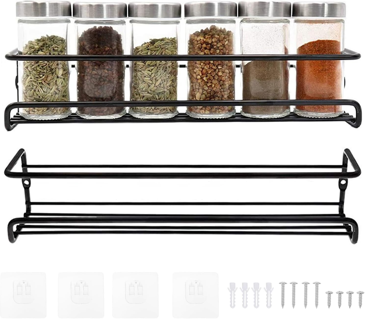 2-teiliges Gewürzregal Zur Wandmontage, Aufbewahrung Für Küchengewürze, Aus Kohlenstoffstahl, Einfach Zu Montierender Gewürzhalter Für Gewürze, Kräuter, Gläser Und Mehr