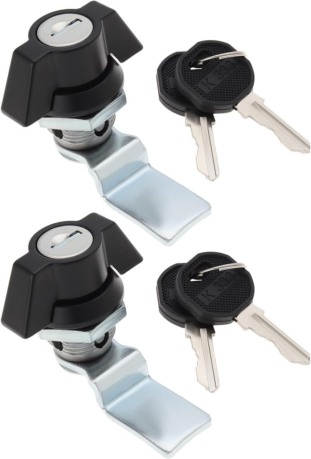 Set Aus 2 Vierteldrehverschlüssen Aus Zinklegierung Mit Schlüsselausschnitt Für Schaltschränke, Zählerschränke, Kleine Spender, Kippzylinder, Schwarz