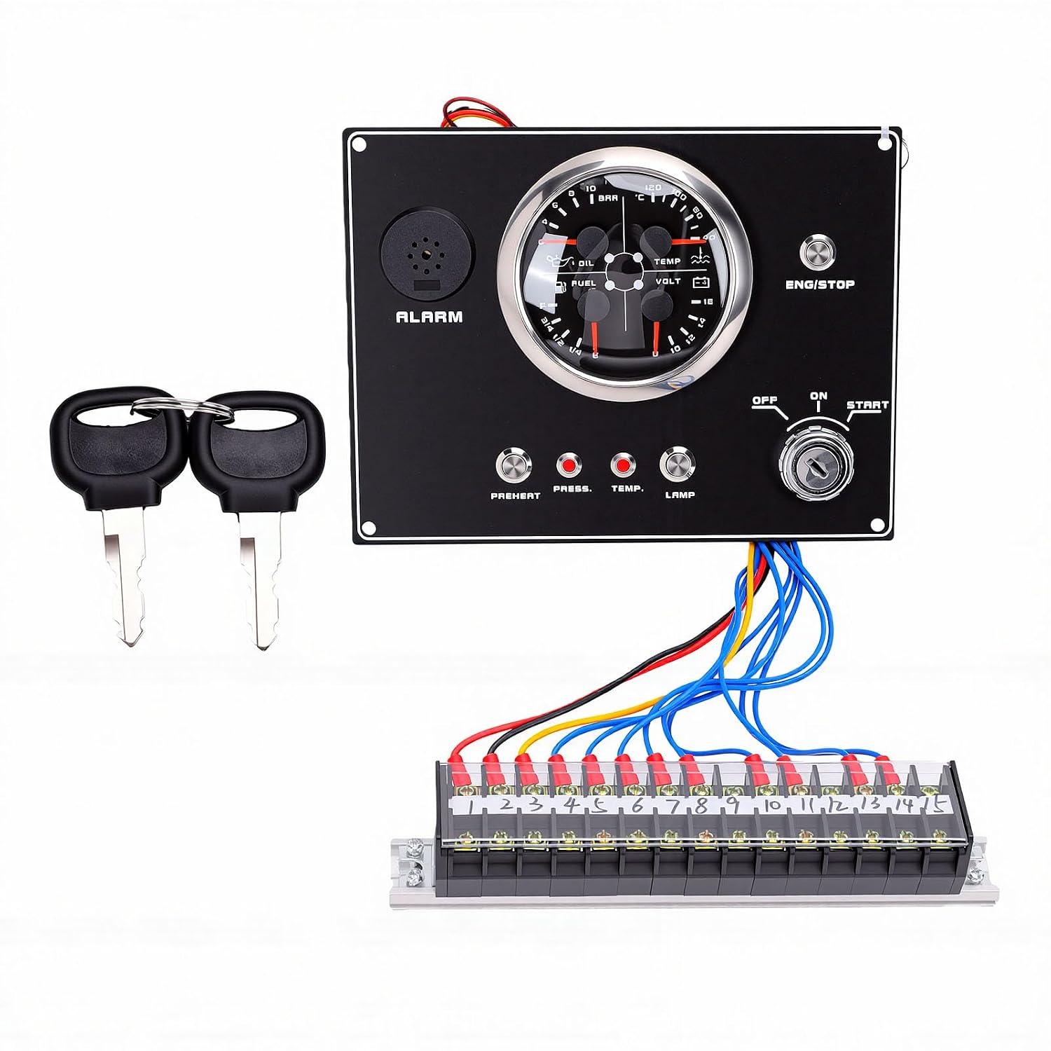 12v Marine-armaturenbrett, 4-in-1 Multifunktionsanzeige, Ölstand, Druck, Wassertemperatur, Spannungsbalken (°c) Mit Tasten Für Boote, Yachten, Wohnmobile (schwarzes Zifferblatt, Schwarze Abdeckung)