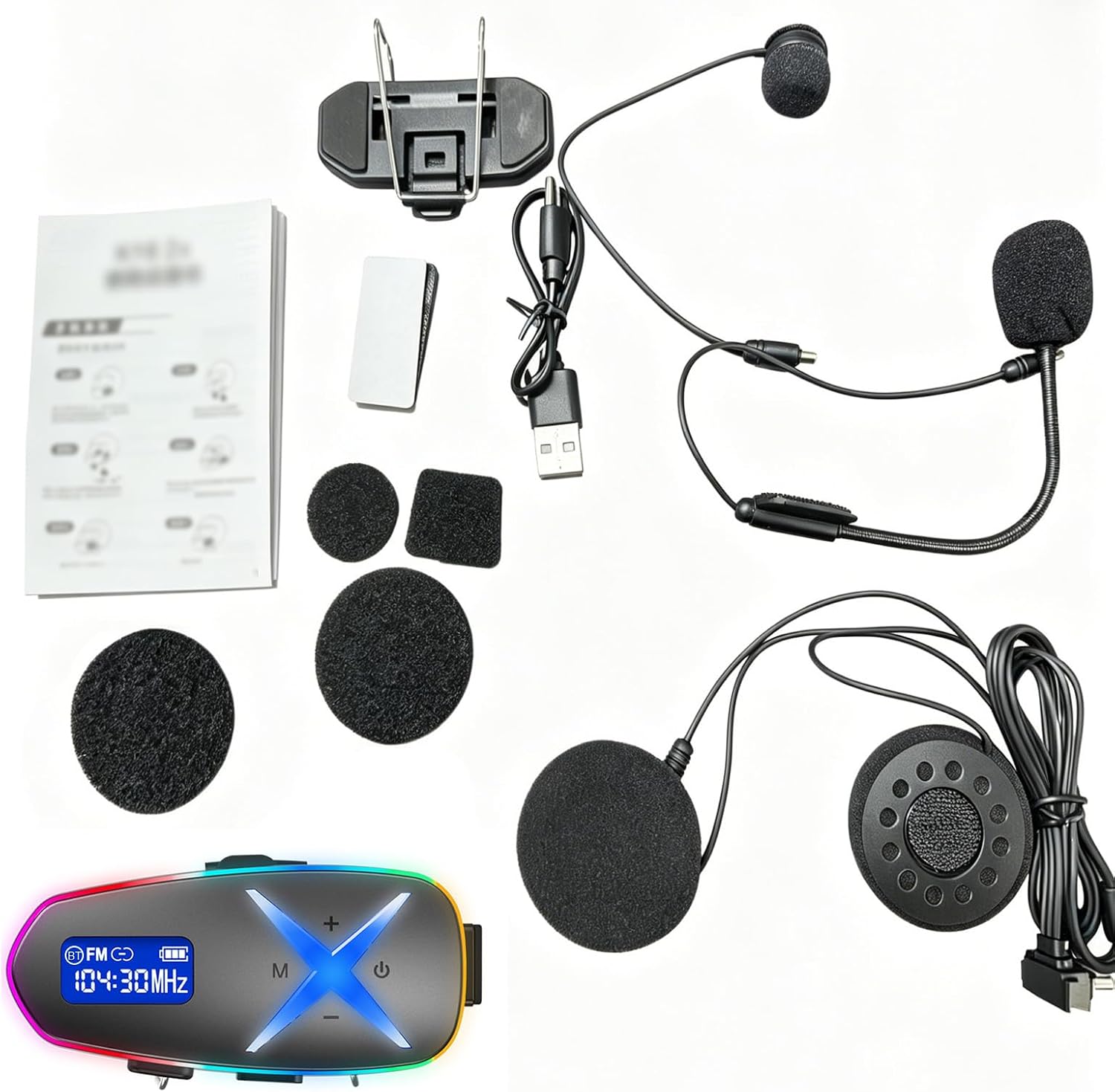 Headset Mit 3d-surround-sound, 40-mm-lautsprecher, Rgb-beleuchtung, Ukw-radio, Gegensprechfunktion, Bluetooth 6.0, Ip65-regenschutz, Ideal Für Motorrad Und Fahrrad